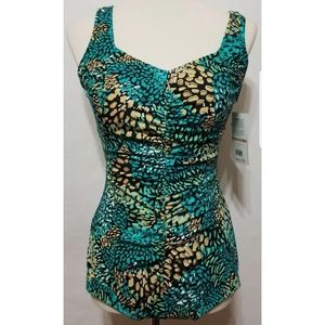 Maxine of Hollywood 12 Swimsuit Teal Tummy Control